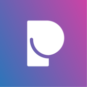 PARKITA P Logo PARKITA P mit Farbverlauf von blau zu pink im Hintergrund