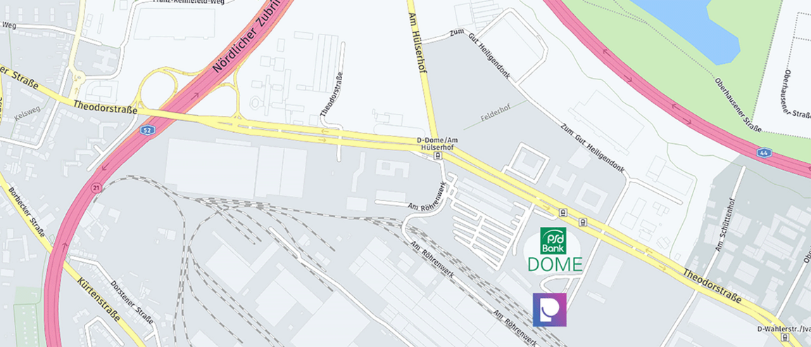 Karte PSD BANK DOME mit eingezeichneter Lage des PSD BANK DOME und des PARKITA Parkhauses